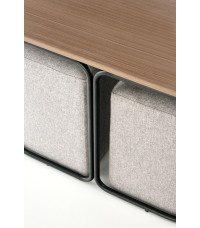 PAMPA, ława z pufami, blat: orzech, nogi: czarny, pufa: popielaty (1p1szt)