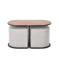 PAMPA, ława z pufami, blat: orzech, nogi: czarny, pufa: popielaty (1p1szt)