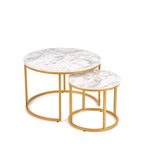 PAOLA zestaw 2 ław, marmur / złoty (1p1szt)