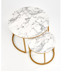 PAOLA zestaw 2 ław, marmur / złoty (1p1szt)