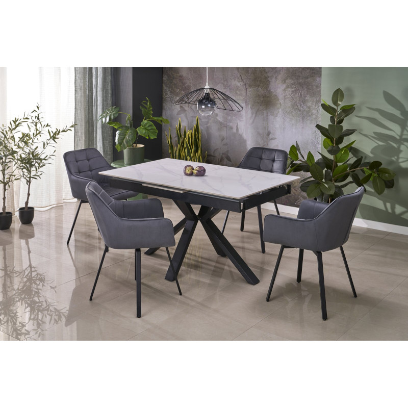 PLATAN stół rozkładany, biały marmur / czarny (2p1szt)