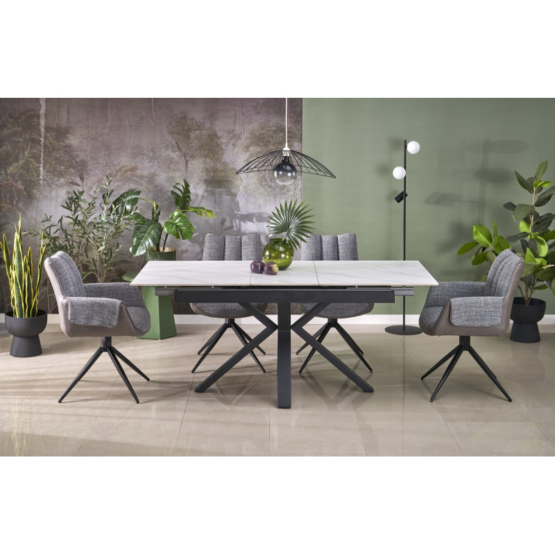 PLATAN stół rozkładany, biały marmur / czarny (2p1szt)