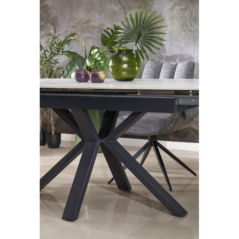 PLATAN stół rozkładany, biały marmur / czarny (2p1szt)