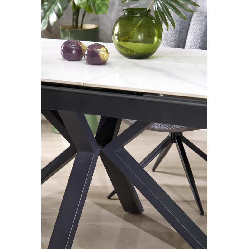 PLATAN stół rozkładany, biały marmur / czarny (2p1szt)