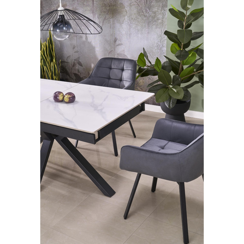 PLATAN stół rozkładany, biały marmur / czarny (2p1szt)