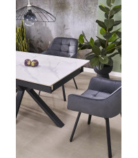 PLATAN stół rozkładany, biały marmur / czarny (2p1szt)