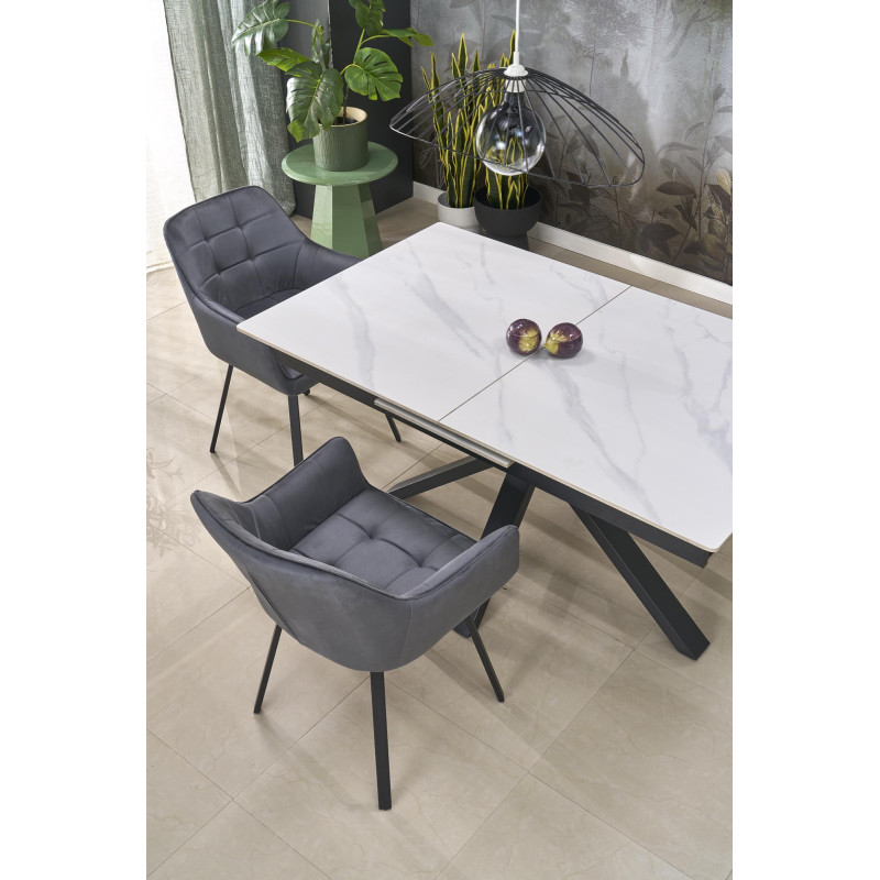 PLATAN stół rozkładany, biały marmur / czarny (2p1szt)