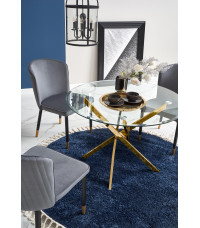 RAYMOND stół, blat - transparentny, nogi - złoty (2p1szt)