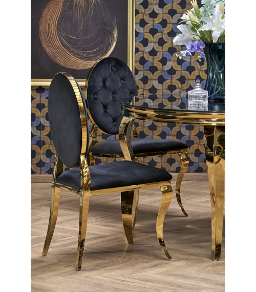 REGINALD_2 stół okrągły blat - szkło czarny, nogi - złoty (2p1szt)