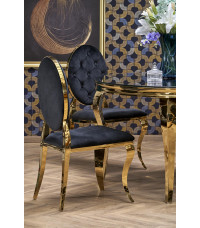 REGINALD_2 stół okrągły blat - szkło czarny, nogi - złoty (2p1szt)