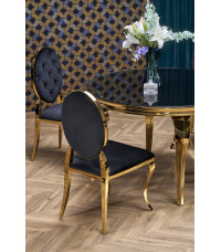 REGINALD_2 stół okrągły blat - szkło czarny, nogi - złoty (2p1szt)