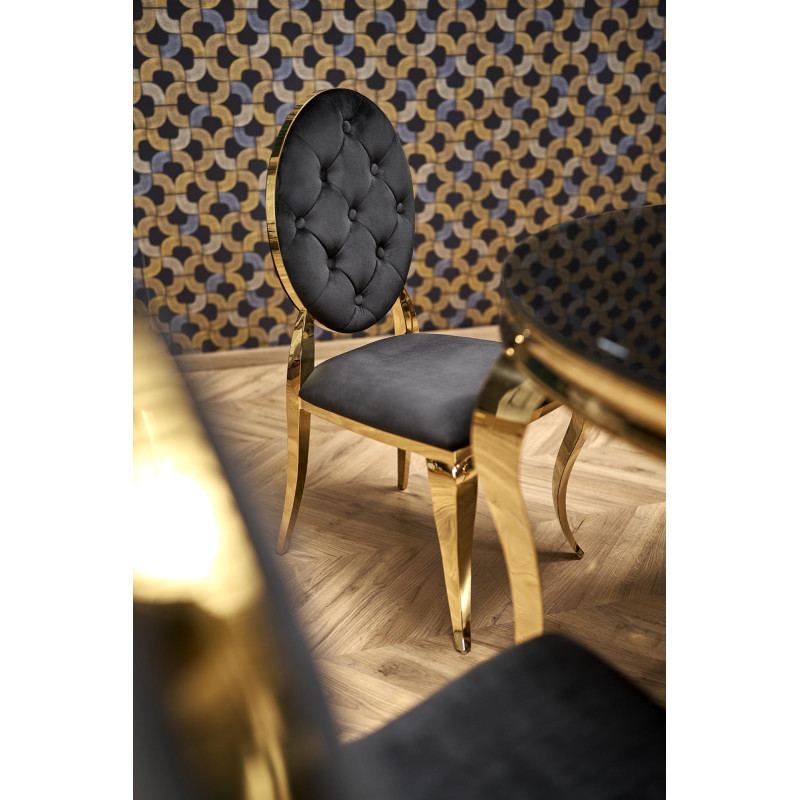 REGINALD_2 stół okrągły blat - szkło czarny, nogi - złoty (2p1szt)