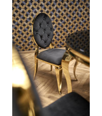 REGINALD_2 stół okrągły blat - szkło czarny, nogi - złoty (2p1szt)