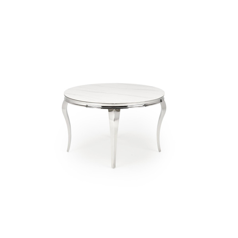 REGINALD stół okrągły blat - biały marmur, nogi - srebrny (2p1szt)