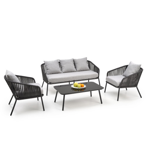 ROCCA zestaw ogrodowy ( sofa + fotel 2x + ława ), ciemny popiel / jasny popiel (1p1szt)