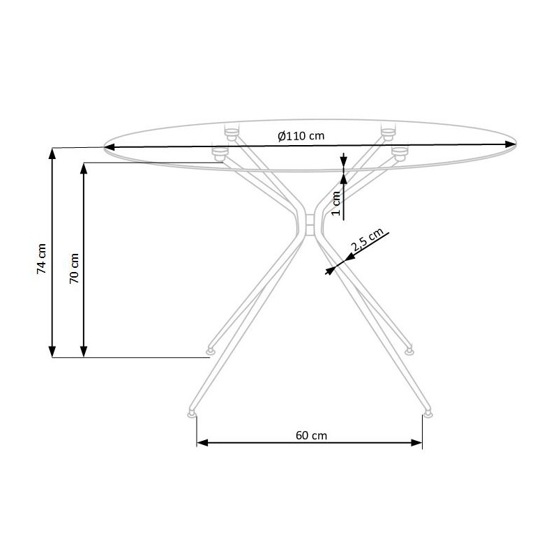 RONDO stół, blat - bezbarwny, nogi - złoty (2p1szt)