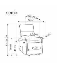 SEMIR fotel z funkcja elektrycznego rozkładania / gniazdo USB, czarny (2p1szt)