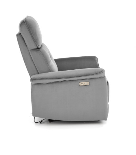 SEMIR fotel z funkcja elektrycznego rozkładania / gniazdo USB, popielaty (2p1szt)