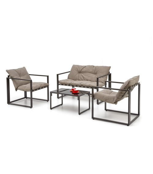 SHARK zestaw ogrodowy ( sofa + fotel 2x + ława ), ciemny brąz / cappuccino (1p1szt)
