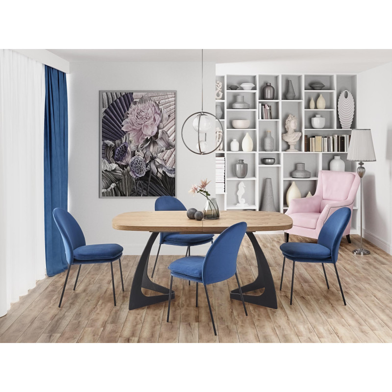 VELDON stół rozkładany, blat - dąb naturalny, nogi - czarny (2p1szt)