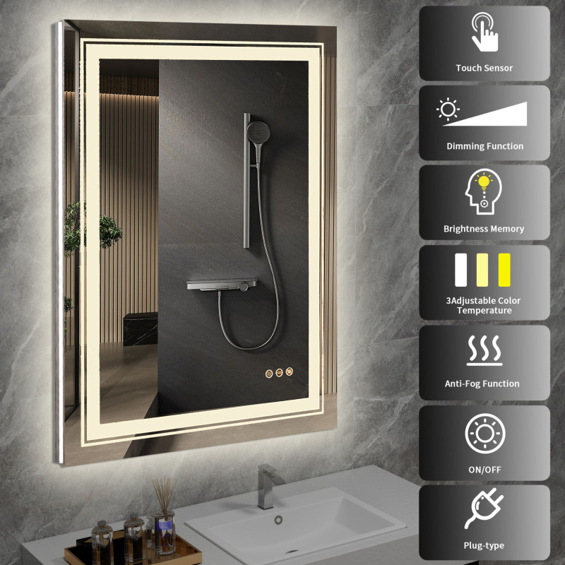 VERO lustro ścienne łazienkowe, srebrny (1p1szt)