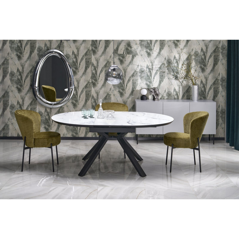 VERTIGO stół rozkładany, blat - biały marmur, nogi - czarny (2p1szt)