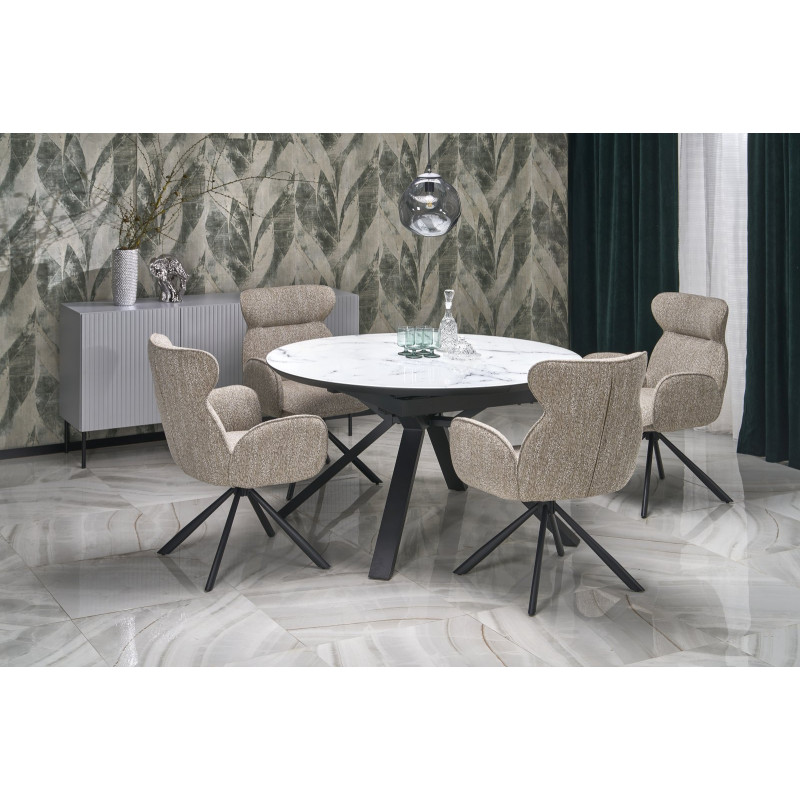 VERTIGO stół rozkładany, blat - biały marmur, nogi - czarny (2p1szt)