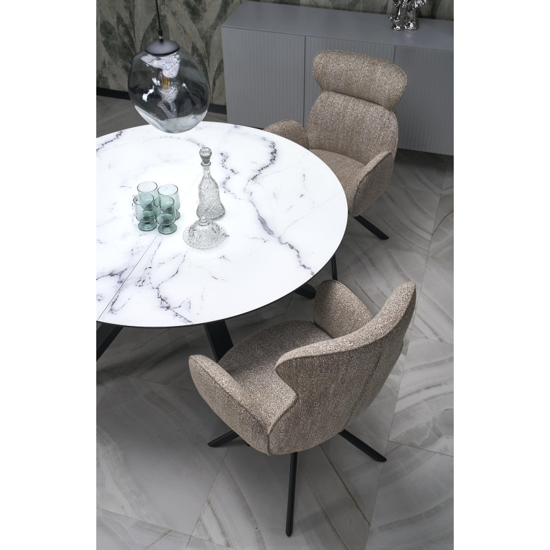 VERTIGO stół rozkładany, blat - biały marmur, nogi - czarny (2p1szt)