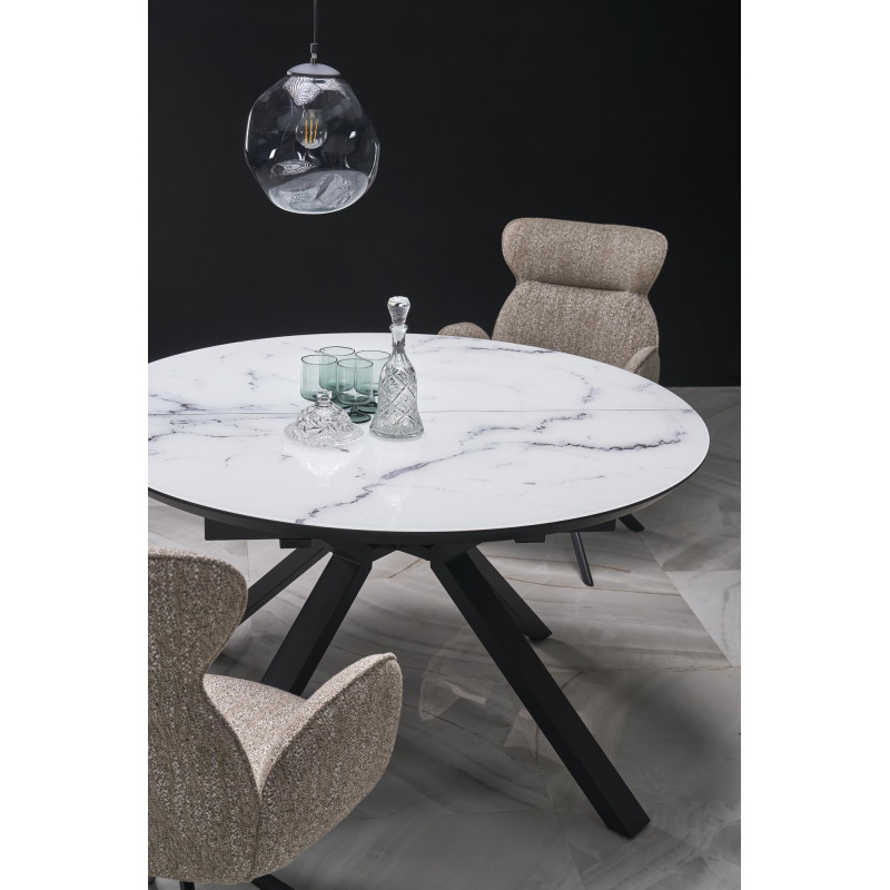 VERTIGO stół rozkładany, blat - biały marmur, nogi - czarny (2p1szt)