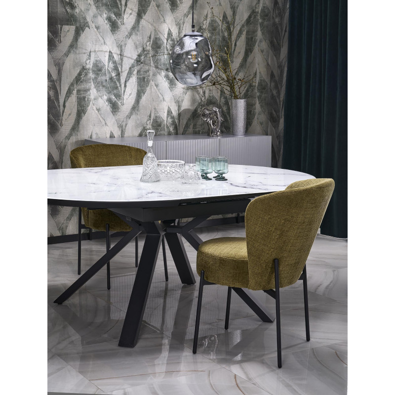 VERTIGO stół rozkładany, blat - biały marmur, nogi - czarny (2p1szt)