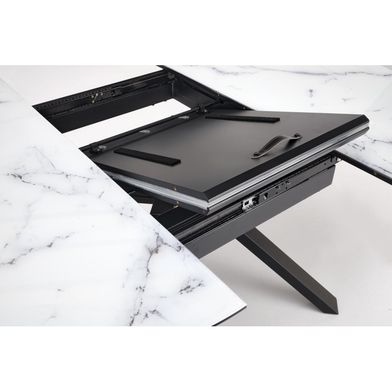 VERTIGO stół rozkładany, blat - biały marmur, nogi - czarny (2p1szt)