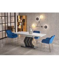 VINCENZO stół rozkładany blat: biały marmur, noga czarny/złoty (3p1szt)