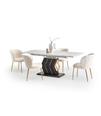 VINCENZO stół rozkładany blat: biały marmur, noga czarny/złoty (3p1szt)