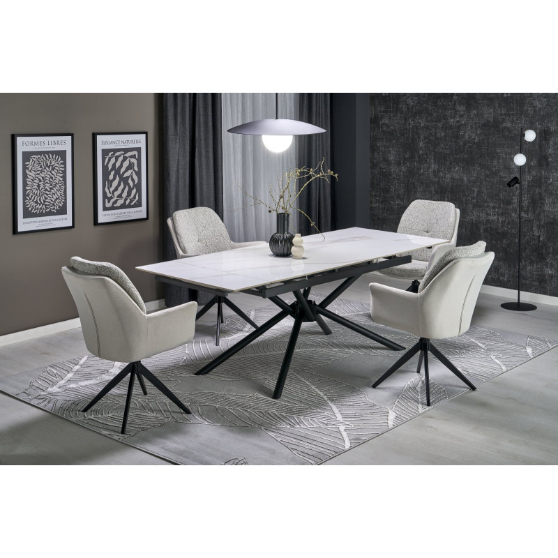VITORINO stół rozkładany, blat - biały marmur, nogi - czarny (2p1szt)