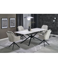 VITORINO stół rozkładany, blat - biały marmur, nogi - czarny (2p1szt)