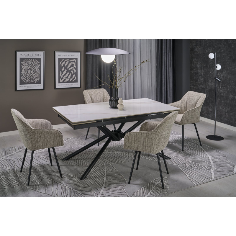 VITORINO stół rozkładany, blat - biały marmur, nogi - czarny (2p1szt)