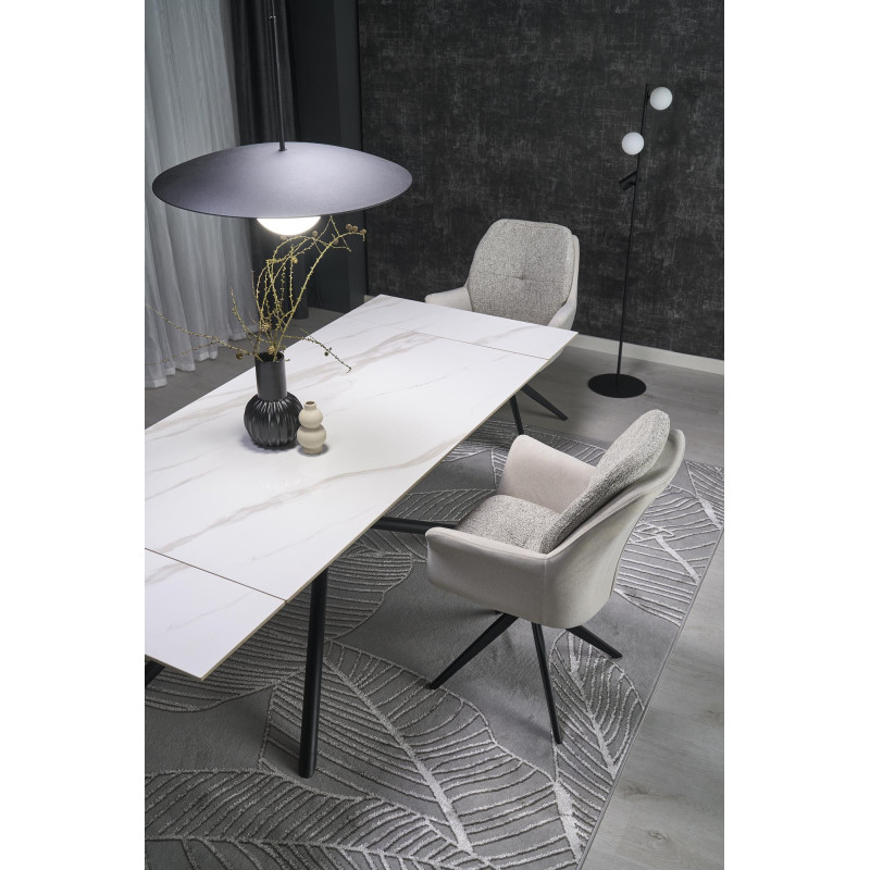 VITORINO stół rozkładany, blat - biały marmur, nogi - czarny (2p1szt)