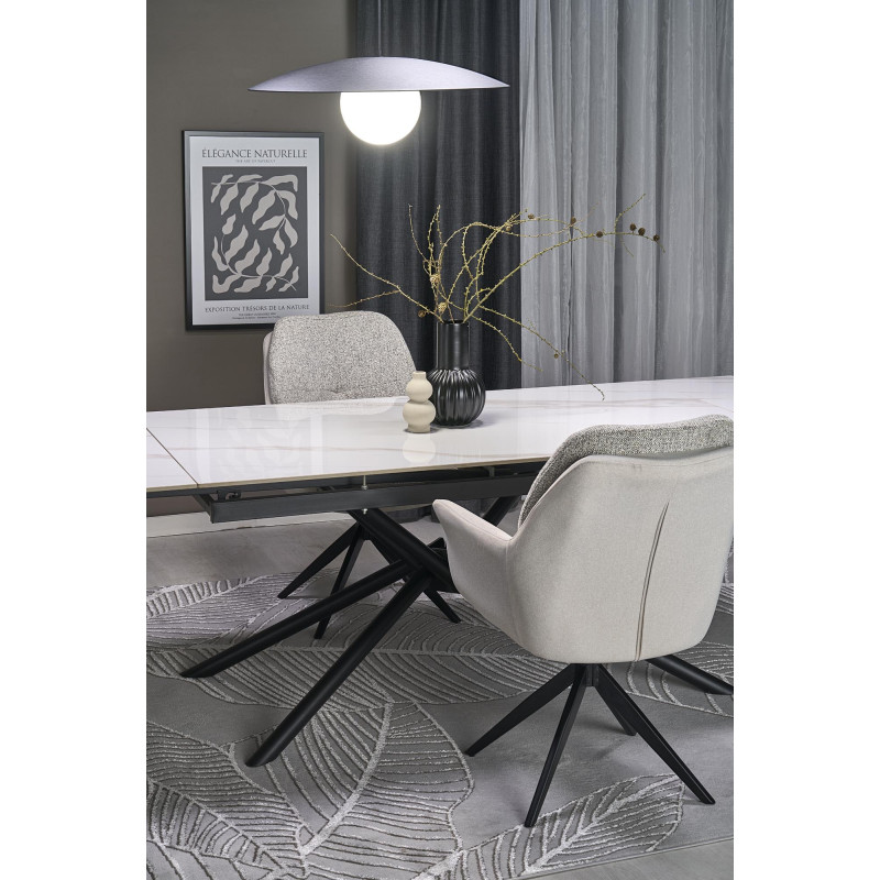 VITORINO stół rozkładany, blat - biały marmur, nogi - czarny (2p1szt)