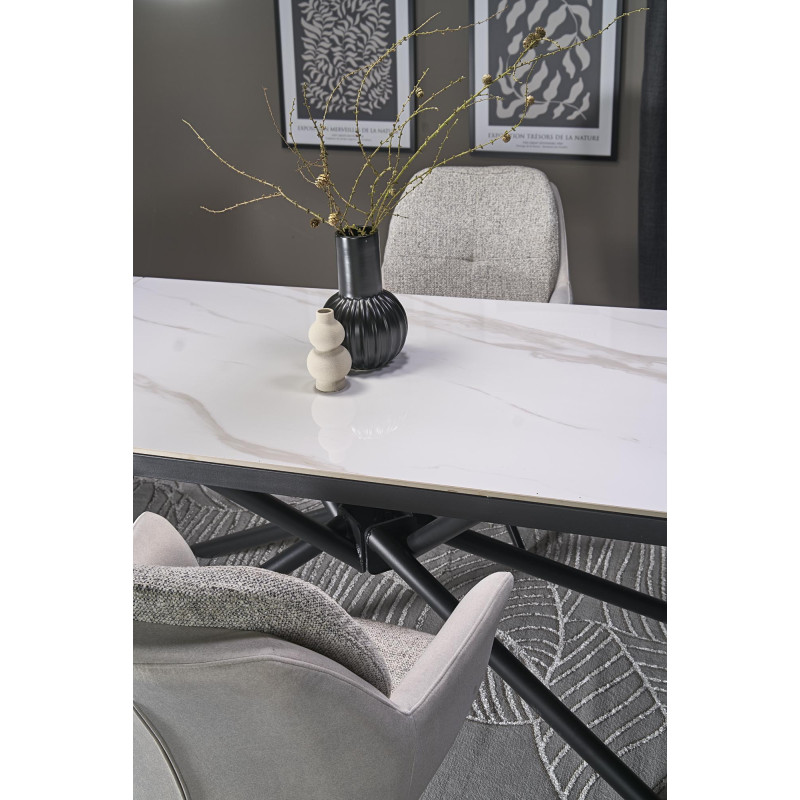 VITORINO stół rozkładany, blat - biały marmur, nogi - czarny (2p1szt)