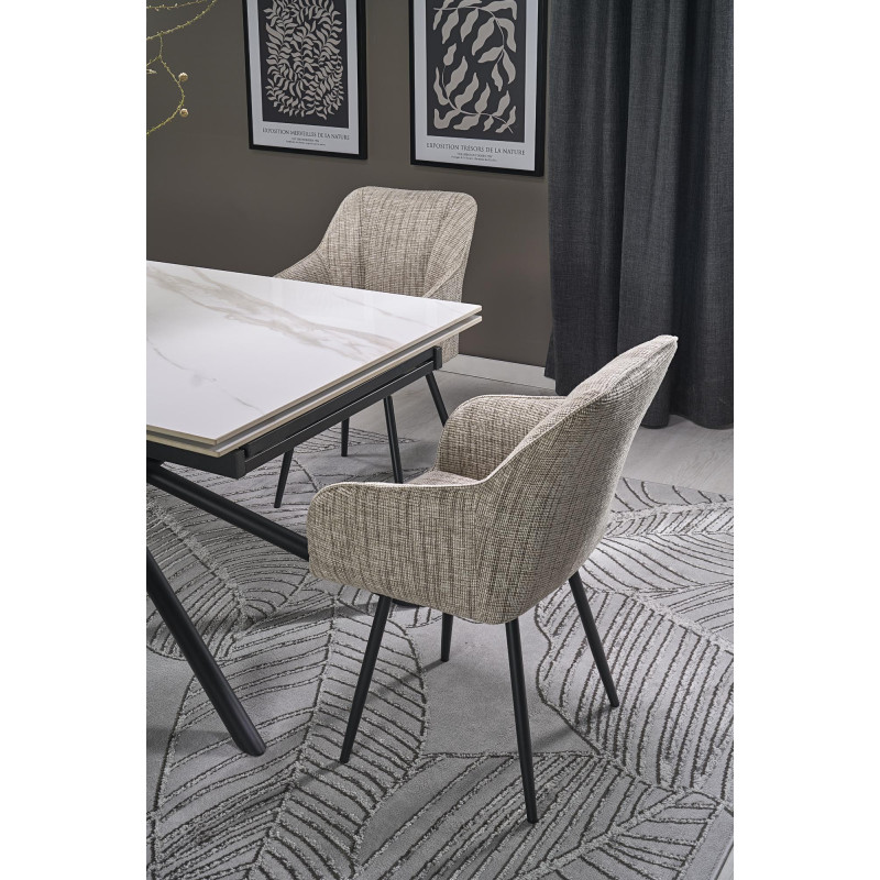 VITORINO stół rozkładany, blat - biały marmur, nogi - czarny (2p1szt)