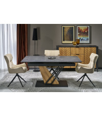 VOLANT 140 stół rozkładany, blat - czarny marmur, nogi - dąb złoty / czarny