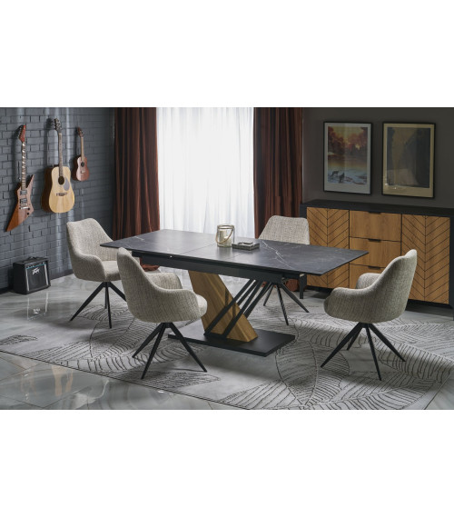 VOLANT 140 stół rozkładany, blat - czarny marmur, nogi - dąb złoty / czarny