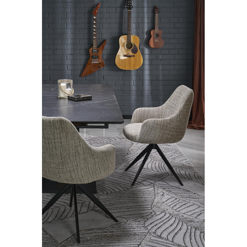 VOLANT 140 stół rozkładany, blat - czarny marmur, nogi - dąb złoty / czarny