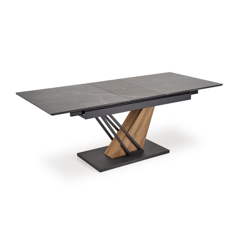 VOLANT 140 stół rozkładany, blat - czarny marmur, nogi - dąb złoty / czarny