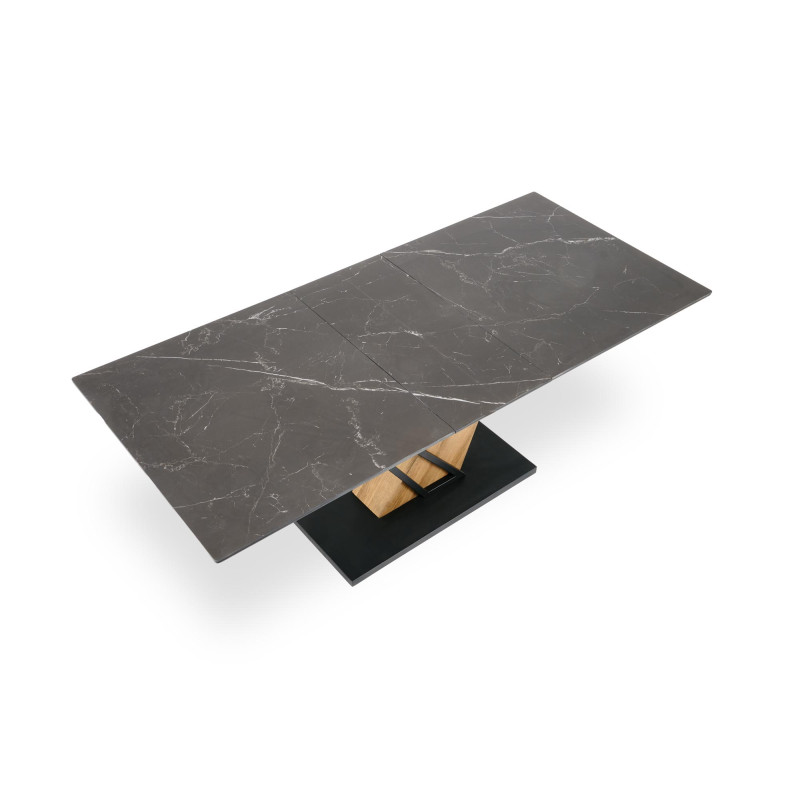 VOLANT 140 stół rozkładany, blat - czarny marmur, nogi - dąb złoty / czarny