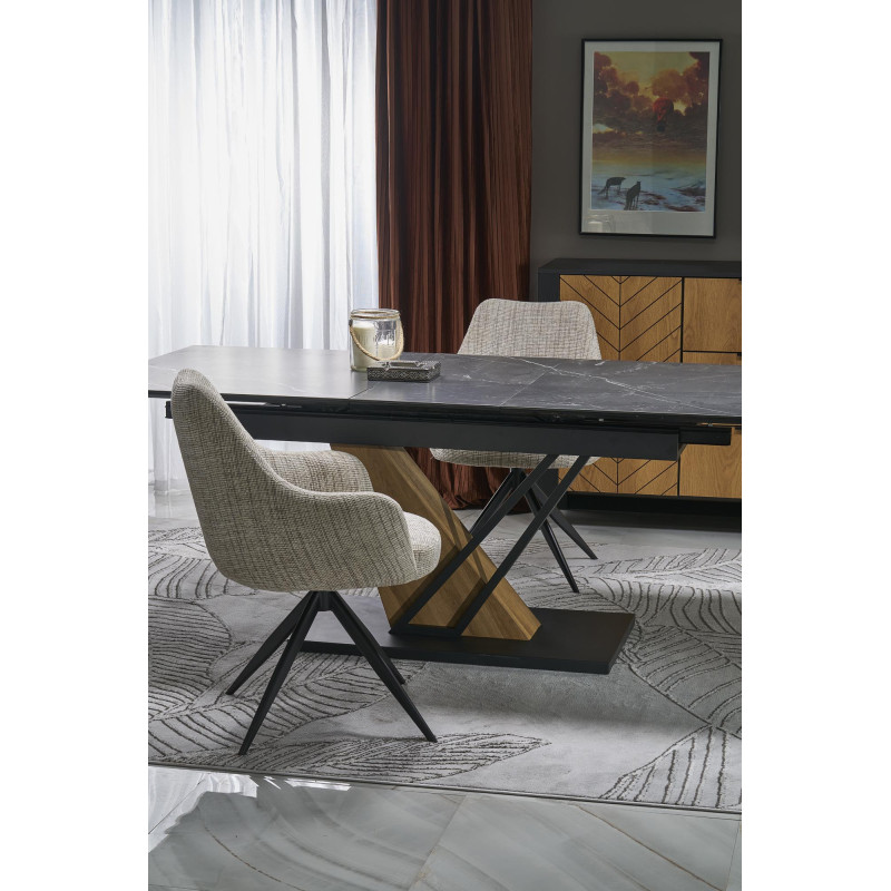 VOLANT 160 stół rozkładany, blat - czarny marmur, nogi - dąb złoty / czarny