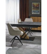 VOLANT 160 stół rozkładany, blat - czarny marmur, nogi - dąb złoty / czarny