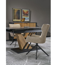 VOLANT 160 stół rozkładany, blat - czarny marmur, nogi - dąb złoty / czarny