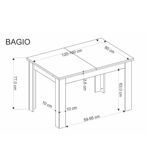 BAGIO stół rozkładany 120-160/80 cm dąb artisan/czarny (1p1szt)