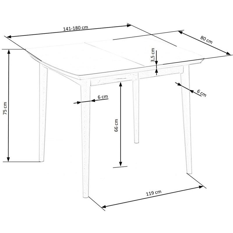 BARRET stół kolor blat - biały mat, nogi - dąb lefkas (90-190x80x75 cm) (1p1szt)